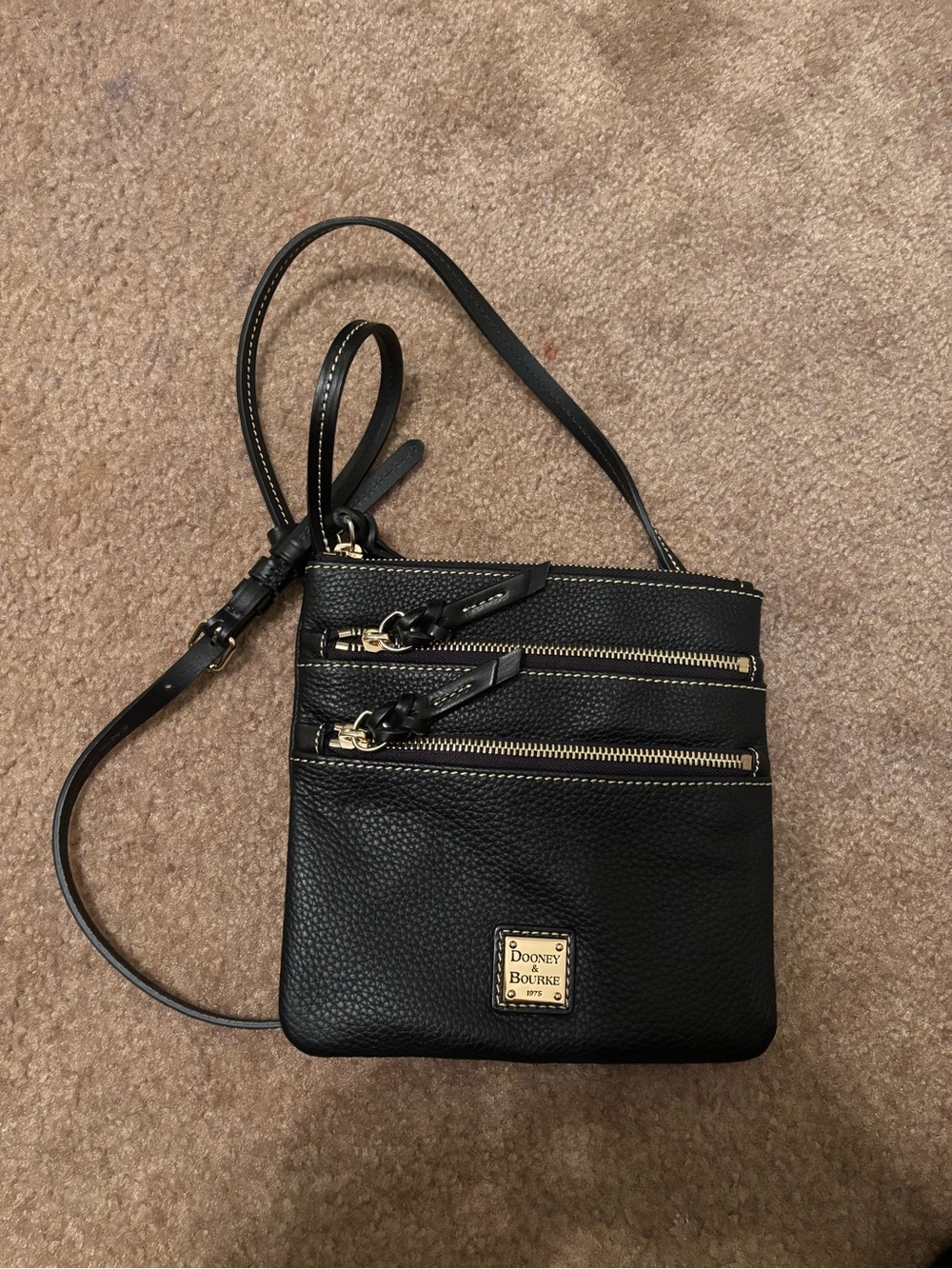 Dooney & Bourke Black Pebble Grain North South Triple Zip Crossbody Bag NWOT